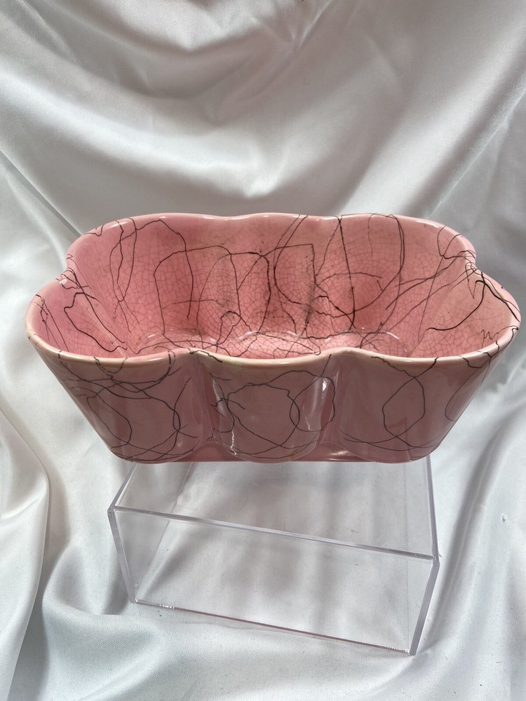 VINTAGE Pink And Black Pottery Planter