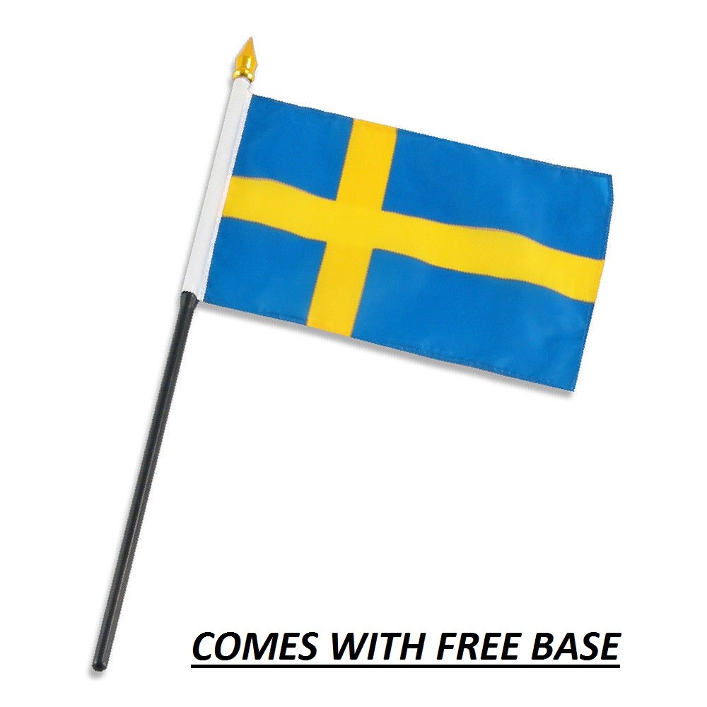 SWEDEN  FLAG DESK SET WITH BASE 4x6 INCHES - TABLE STICK FLAG