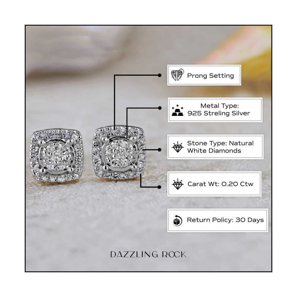 Dazzlingrock Collection 0.20 Carat Round White Diamond Cushion Cluster Stud E...