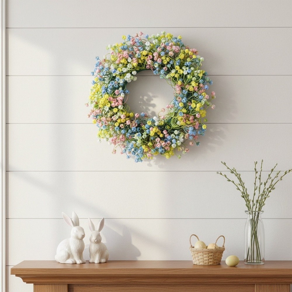 Artificial Wreath for Easter Spring Decor with Plastic Eucalyptus Leaves