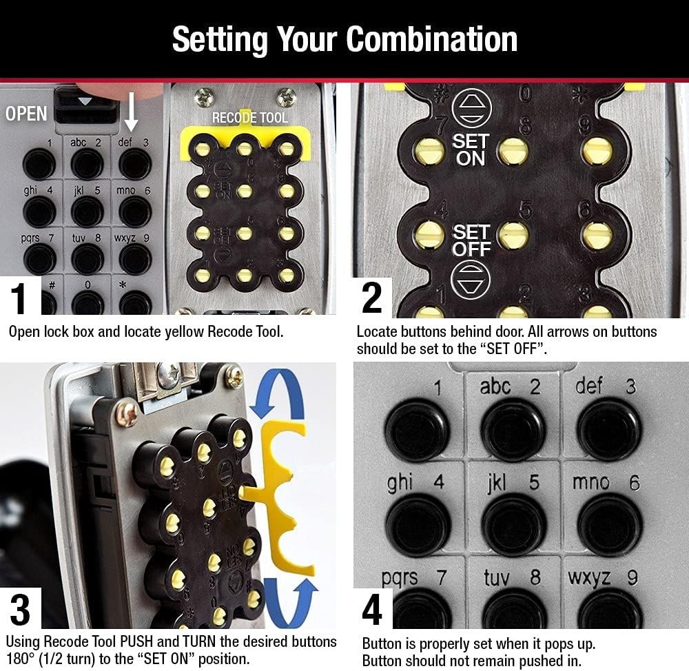 Black Wall Mount Key Lock Box for Secure Key Storage with Resettable Combination