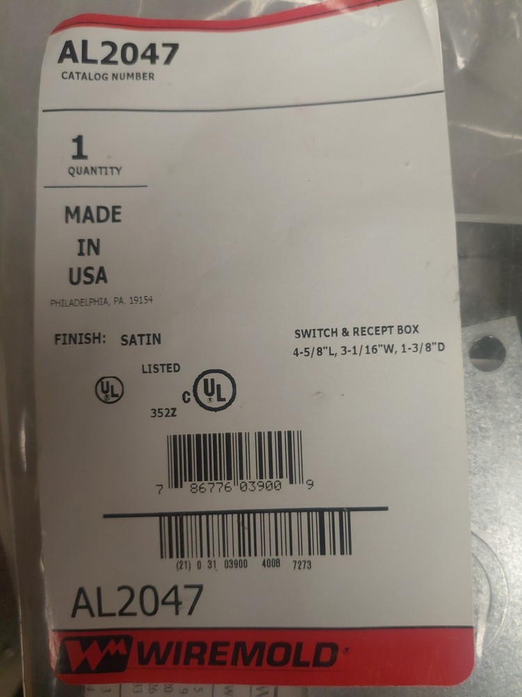 Wiremold, Single Gang, AL2047, Switch, Receptacle Box