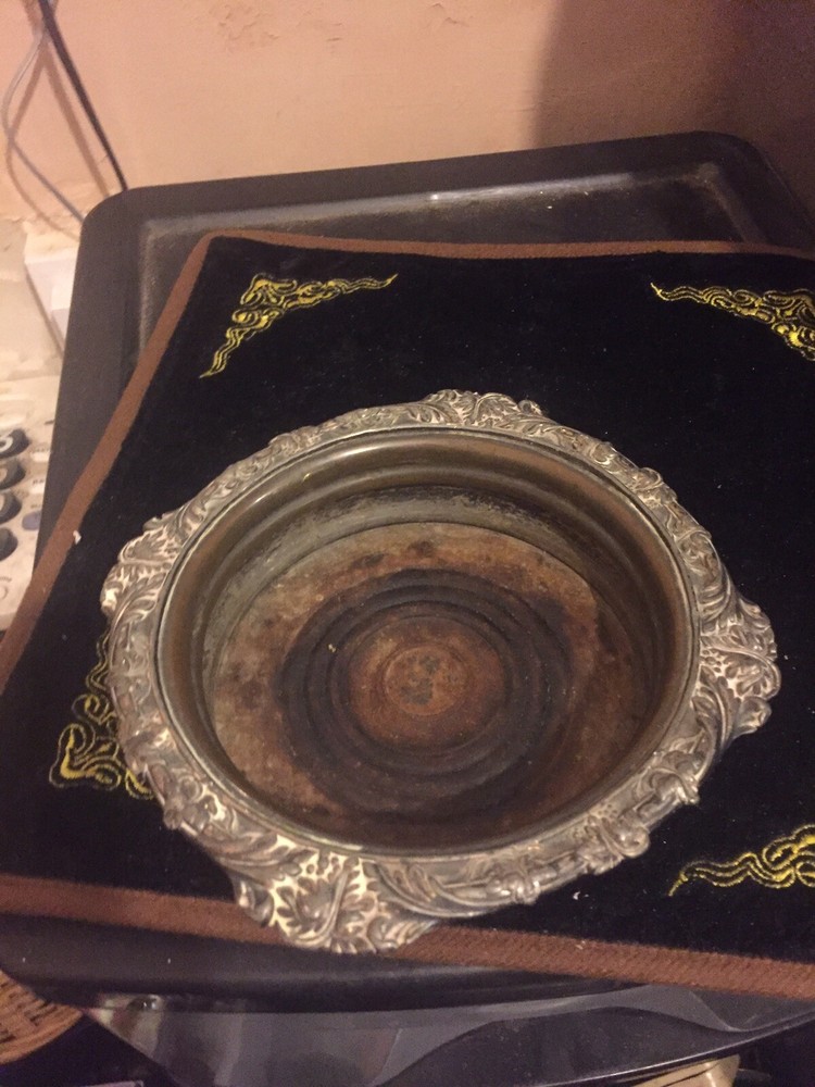 Antique Silver Plate on Copper Wine Bottle Coaster