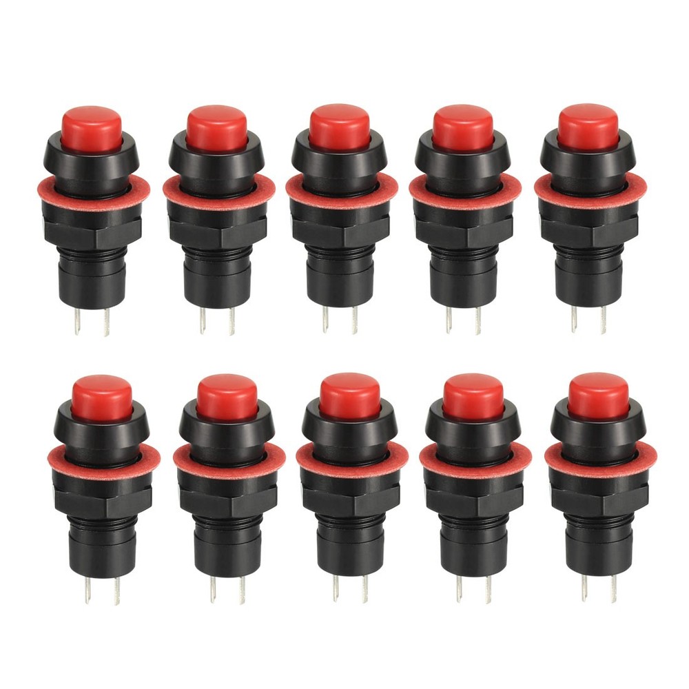 10 Pack 10mm Mounting Hole Red Latching Push Button Switch SPST NO
