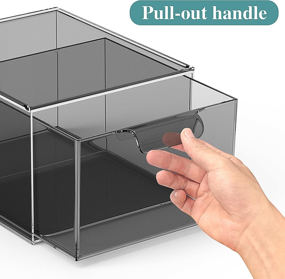 4 Pack Stackable Makeup Organizer and Storage, Acrylic 4 Pack, Black