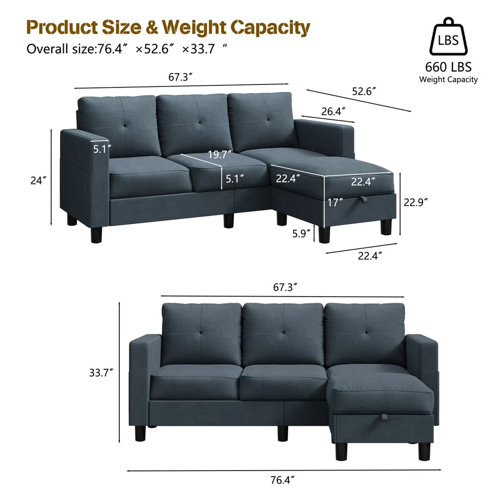 76.4'' Upholstered Sofa Chaise