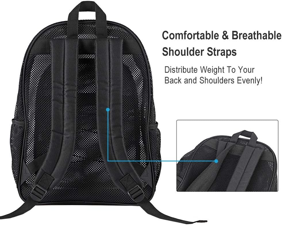 Heavy Duty Mesh Backpack, See Through College Black
