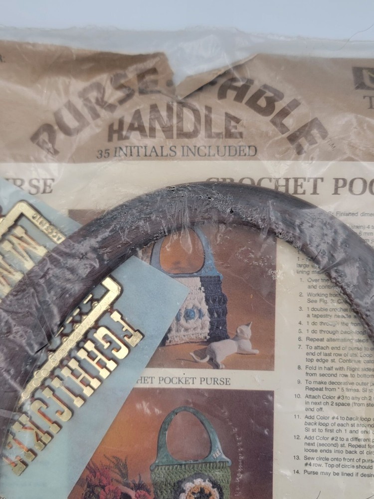 Vintage Purse N Able Macrame Purse Handle & Instructions Set With 35 Initials