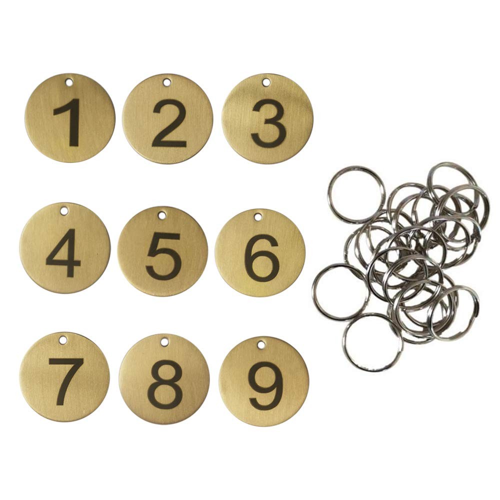 Numbered Brass Tags with Key Rings (1-25)