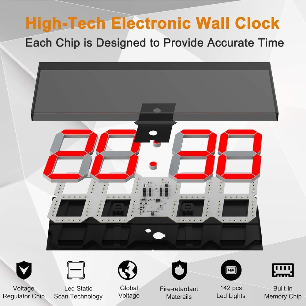Big Red Digital Wall Clock - 6" Numbers, Countdown Timer, Brightness