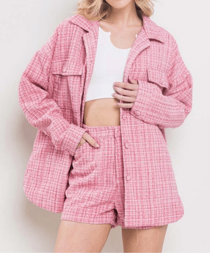 Rose Pink Tweed Short Set