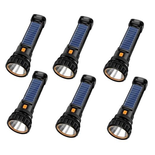 Solar/Rechargeable Multi Function 1000 Lumens LED Flashlight, with 6PCS Black