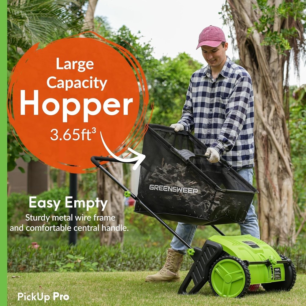 Manual Push Leaf & Lawn Sweeper – Pickup Pro 2 with Quick Height Adjustment