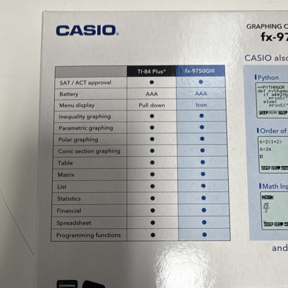 Casio fx-9750GIII Graphing Calculator Python LCD Display Statistics Financial