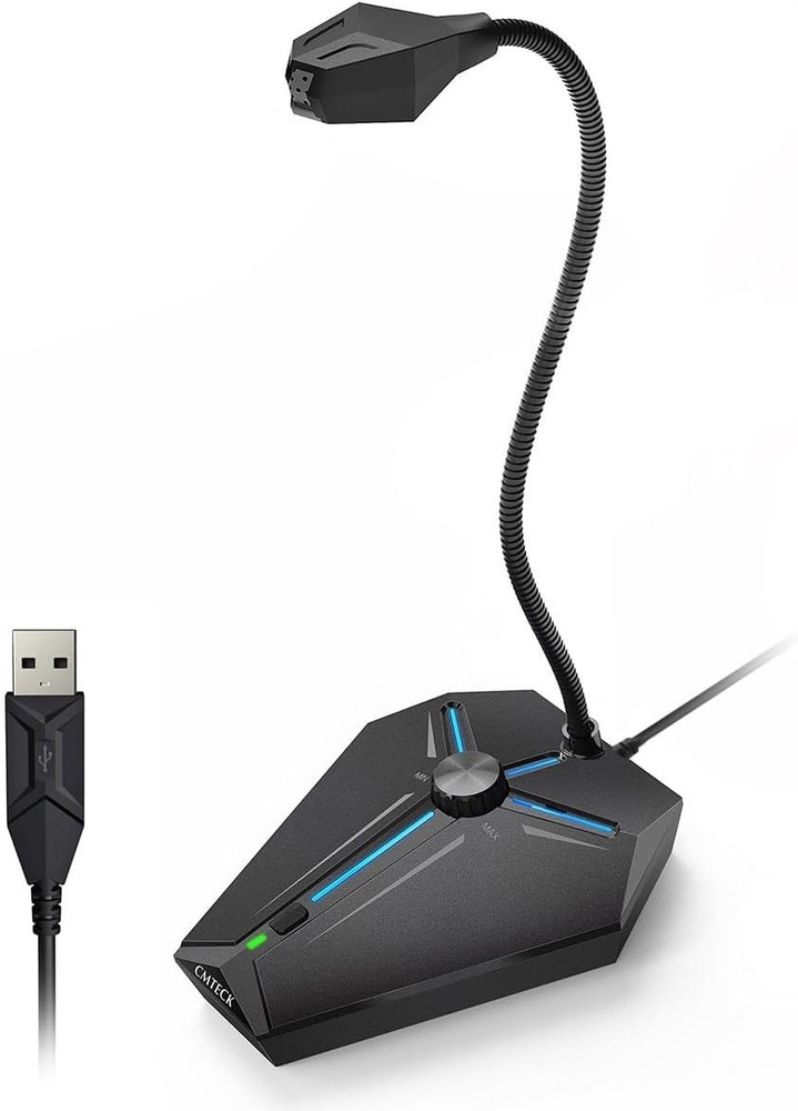USB Desktop Computer Microphone with Mute LED Volume Knob for PC Laptop.