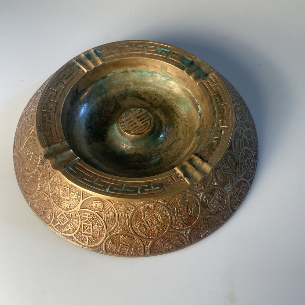 Large Brass Round Ashtray Korea 8 1/2”