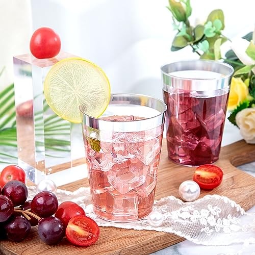 200 Pack Silver Plastic Cups 10 Oz Clear Plastic Cups Silver Rimmed B Silver