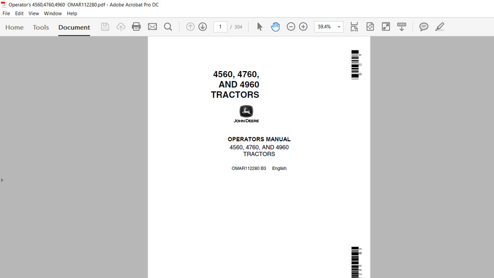 John Deere 4560, 4760, 4960 Technical + Operation Tests & Engines Manual Set USB