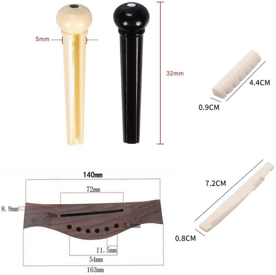 6 String Acoustic Guitar Bone Bridge Pins With Saddle And Nut ABS