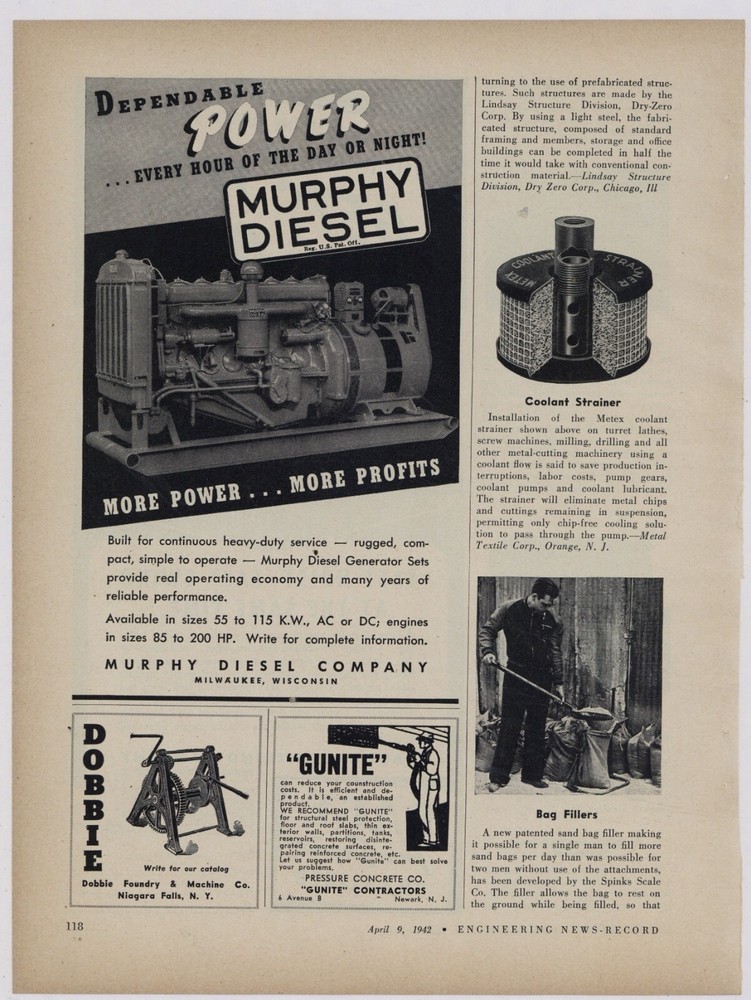 1942 Murphy Diesel Engine Ad: Dependable Power Every Hour -  Milwaukee WI