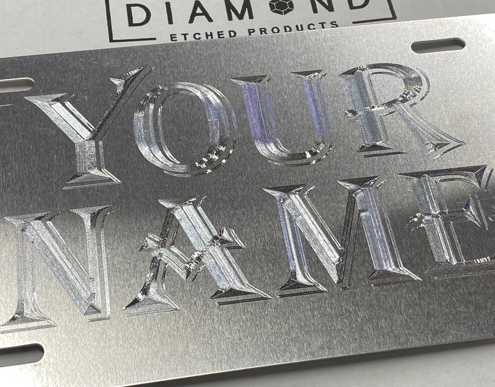 ENGRAVED Custom Personalized Name Car Tag Diamond Etched Silver License Plate