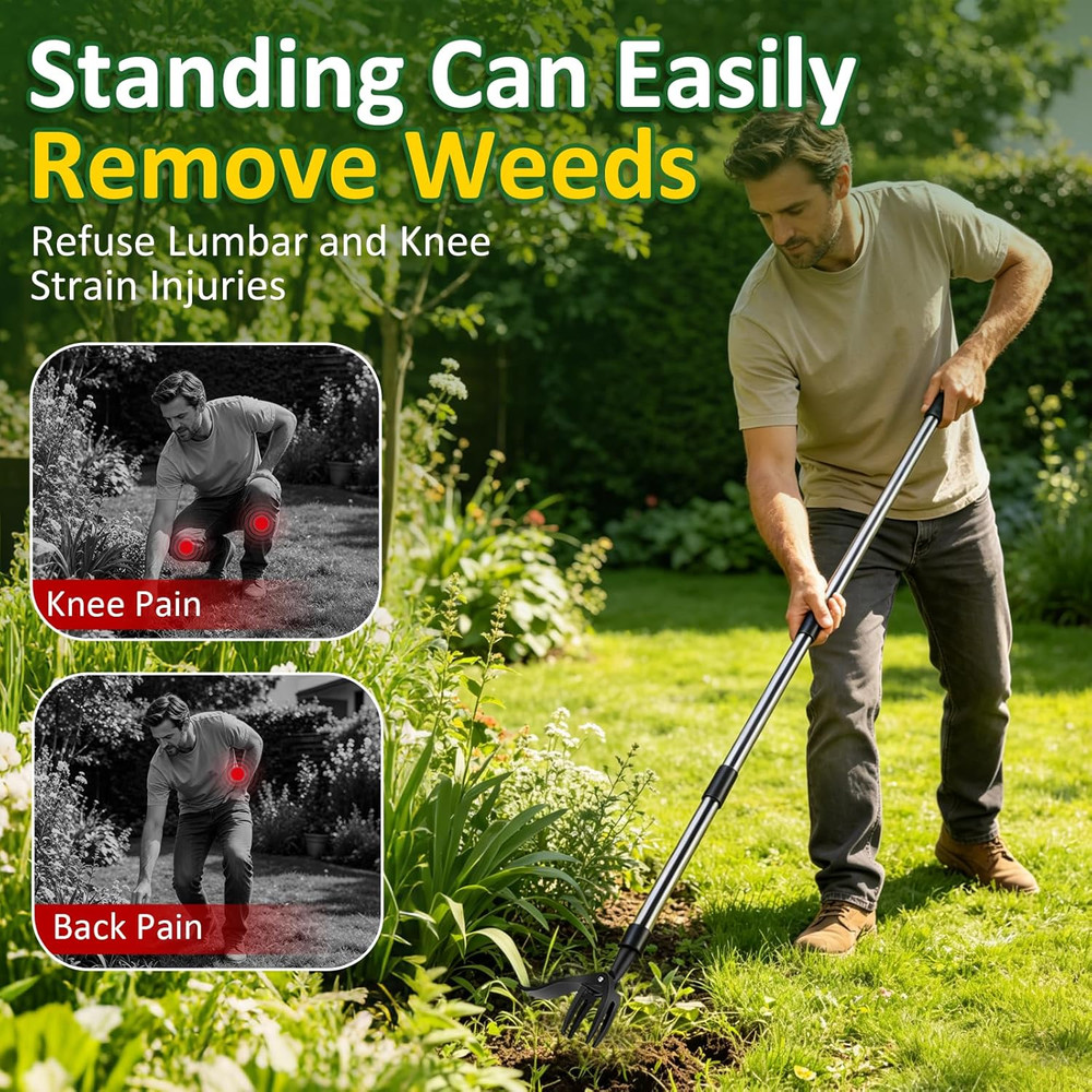 Weed Puller Tool - Adjustable Upright Weeder, 4 Claw Long-Handled Weeding Tool,