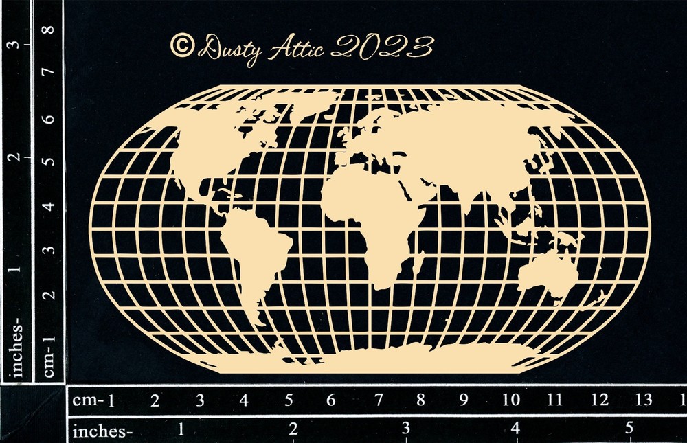 Dusty Attic Chipboard 3x5 - World Map #2 Small, DA3650
