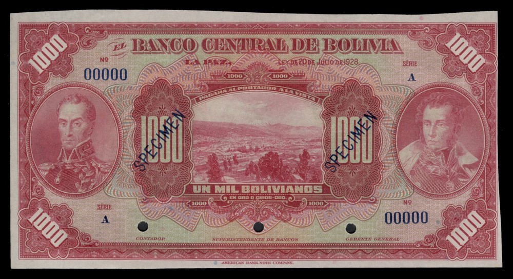 Bolivia P127vs, Specimen Banknote.