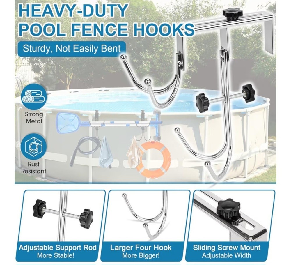 2pcs Adjustable Pool Fence Hooks.