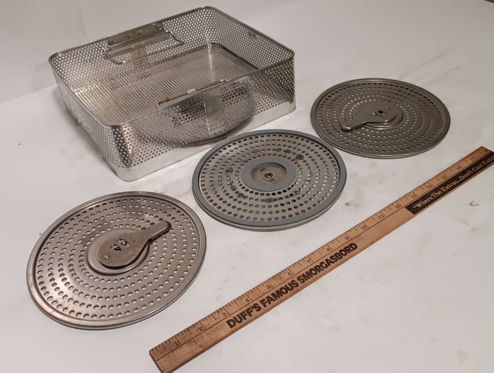 3 Round 7.25" Universal Metal Filter Retention Plates & Sterilization Container