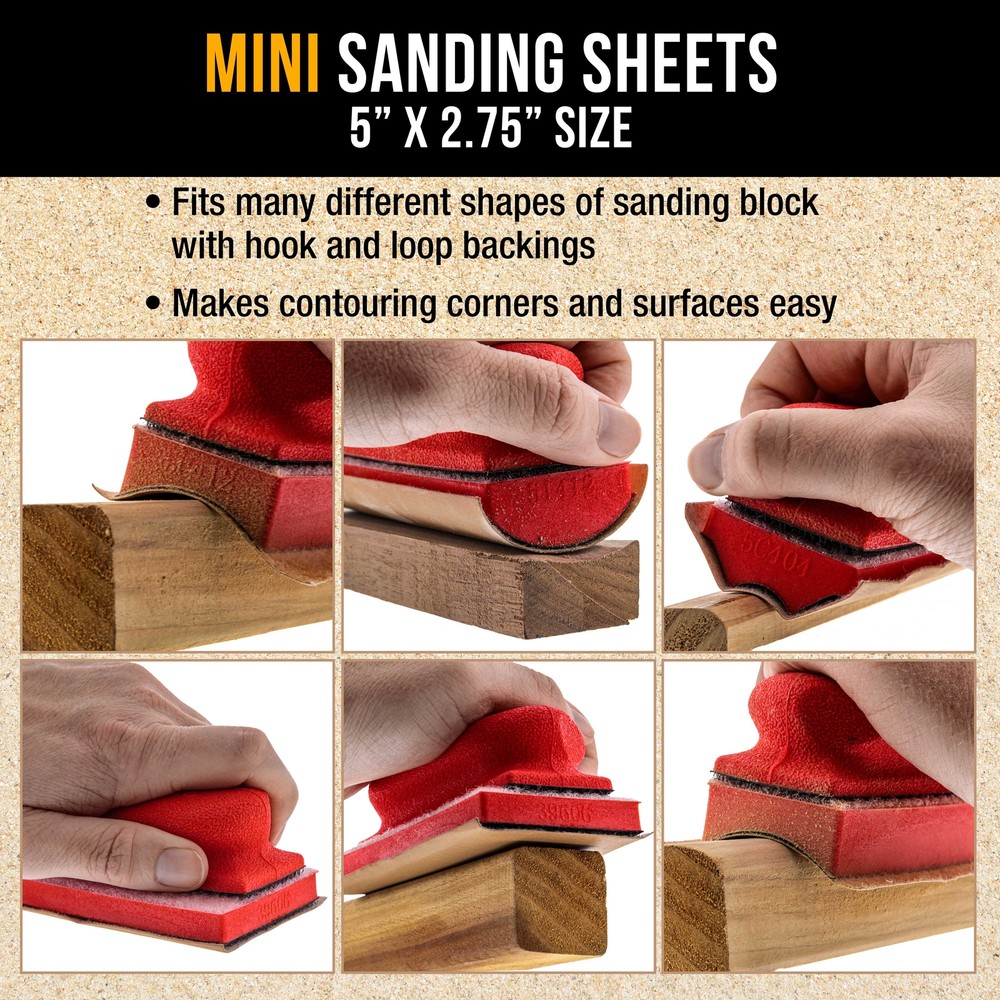 5" x 2.75" Sandpaper Sheets, 120 Grit - 40 Hook & Loop Sheets - Hand Sanding