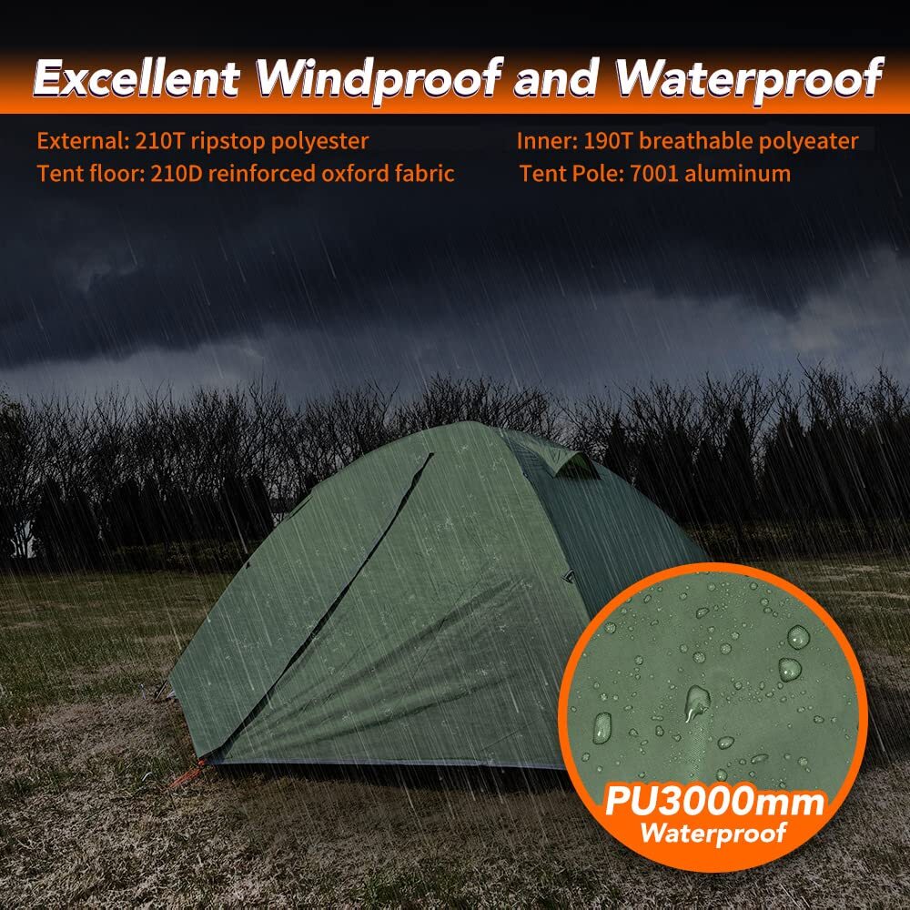 2-Person Waterproof Backpacking Tent Lightweight Double Layer for Camping
