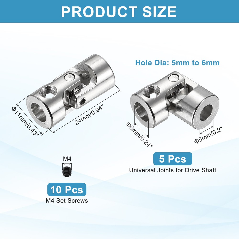 5pcs Rotatable Joint, 5mm to 6mm Inner Dia Universal Joint