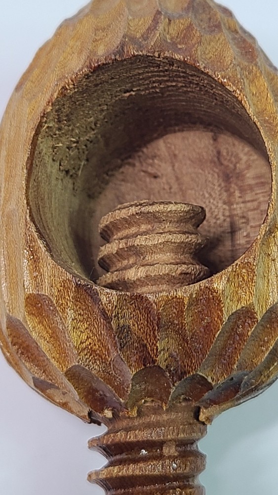 Vintage Carved Wooden Walnut Corkscrew-Style Nutcracker