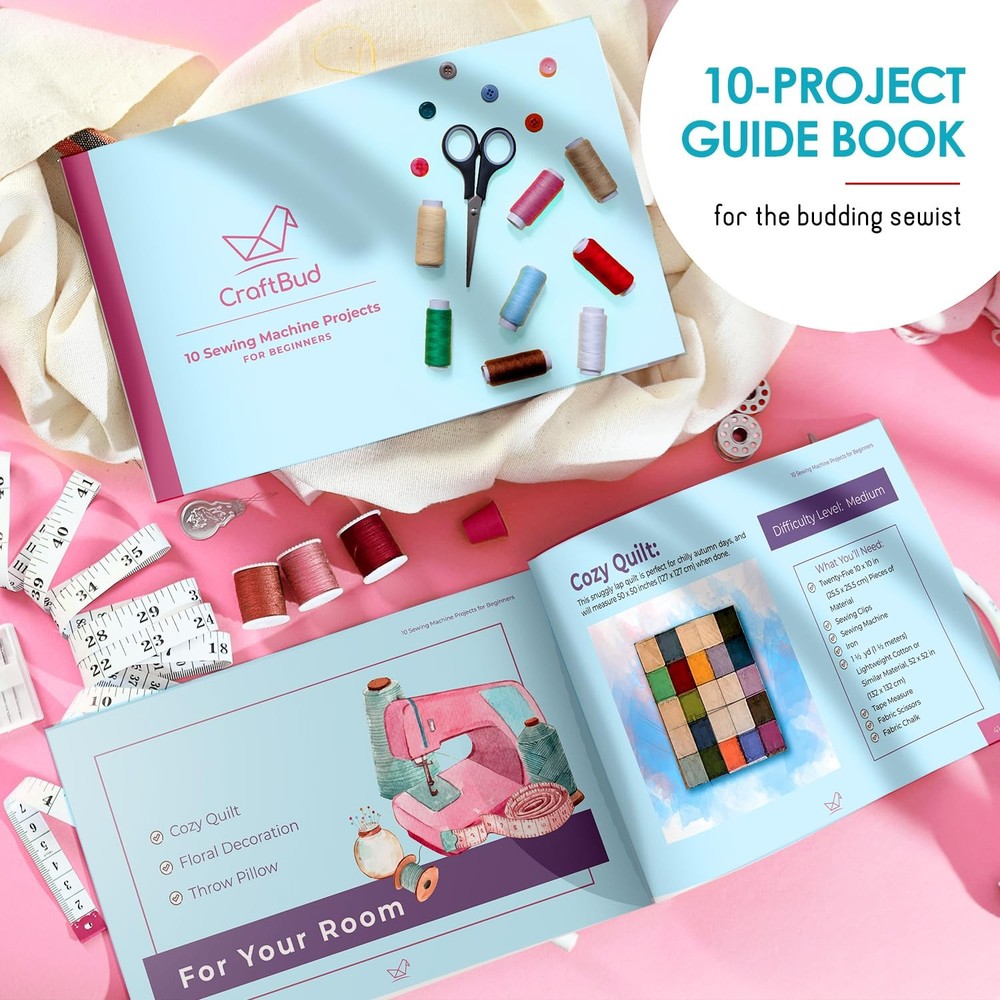 CraftBud Mini Sewing Machine for Beginners, Dual Speed Small Basic Set, White