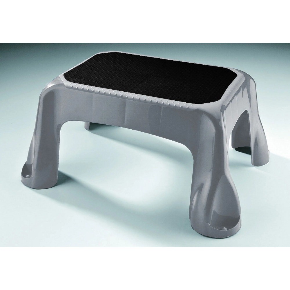 Gray Plastic Step Stool with In- Tread, One Step Design