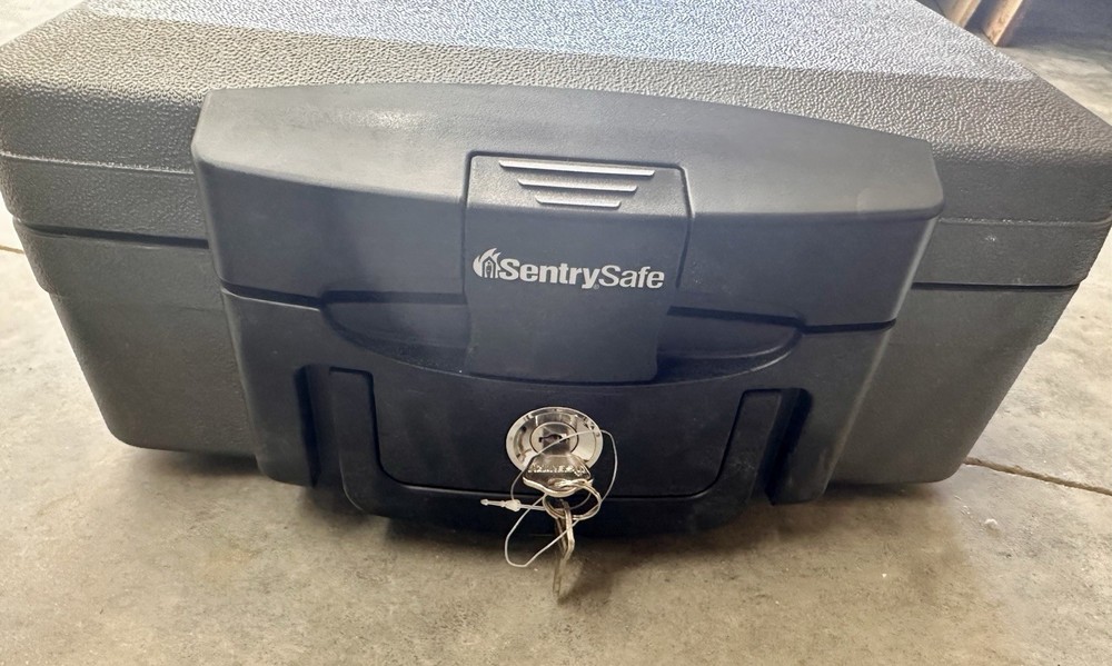 SentrySafe Fireproof and Waterproof Safe, Black Portable Lock Box with Key Lock