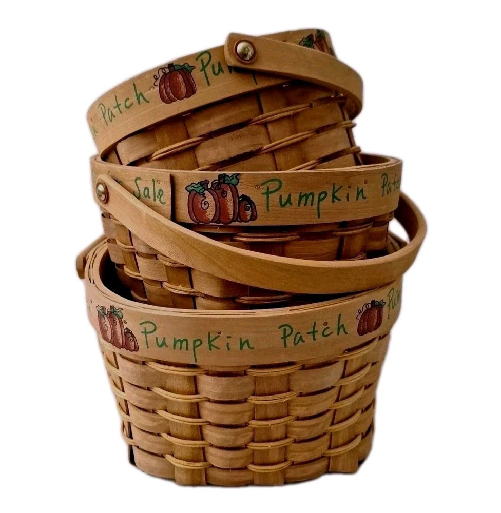 Vintage NESTING Pumpkin Patch Baskets with Handles Fall Thanksgiving Autumn