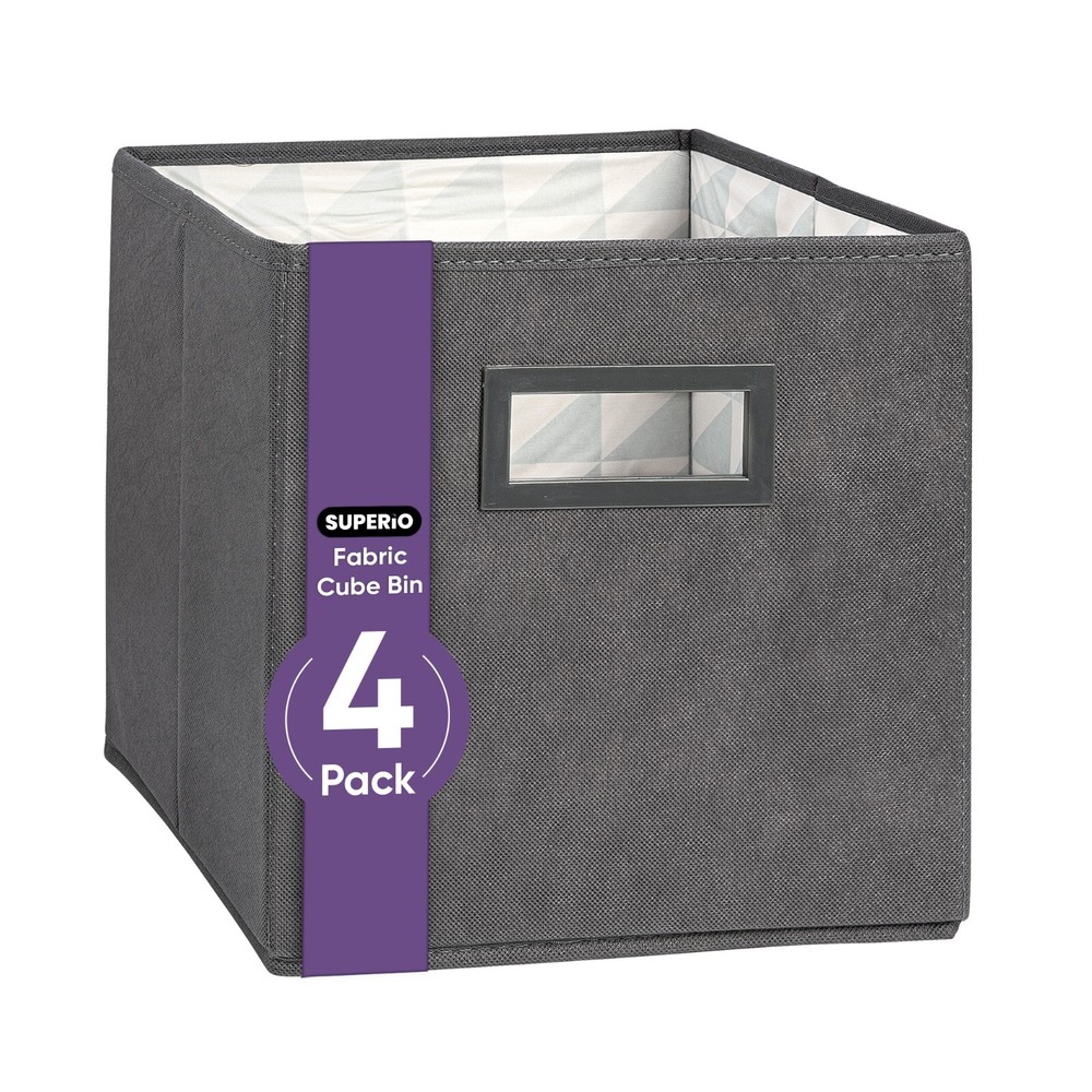 Superio Fabric Organizing Bin, 11" Grey Fabric Cube 4-Pack
