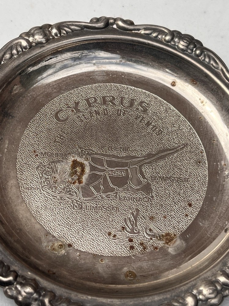 Vintage Silver Plated Coaster Cyprus Map