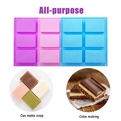 3 Pack Silicone Rectangle Soap Molds with 6 Cavities for Baking Soap Making