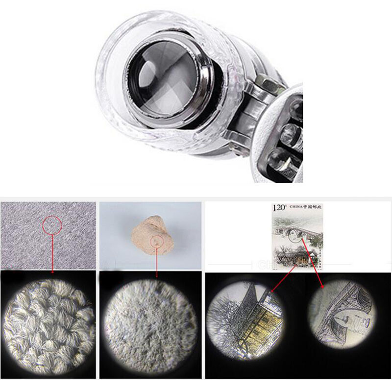 60X document Mini LED UV Light Illuminated Pocket Microscope Loupe Magnifier
