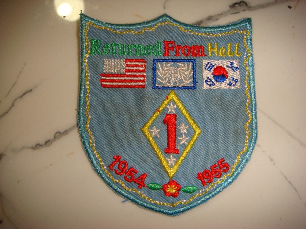 USMC 1st MARINE DIVISION RETURNED FROM HELL 1954-1955, KOREA WAR PATCH