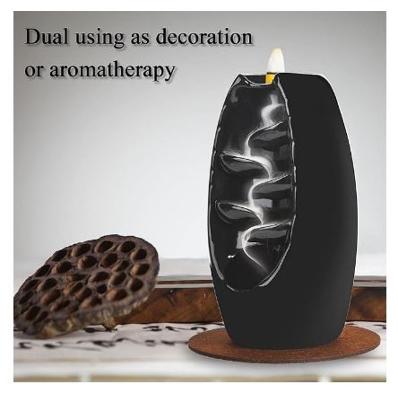 SPACEKEEPER Black Ceramic Waterfall Backflow Incense Burner