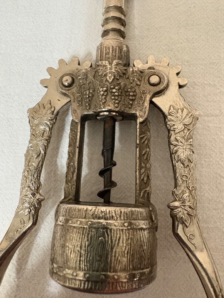 Corkscrew - Heavy Silver-Tone Corkscrew with Grape Clusters and Grapevine Design