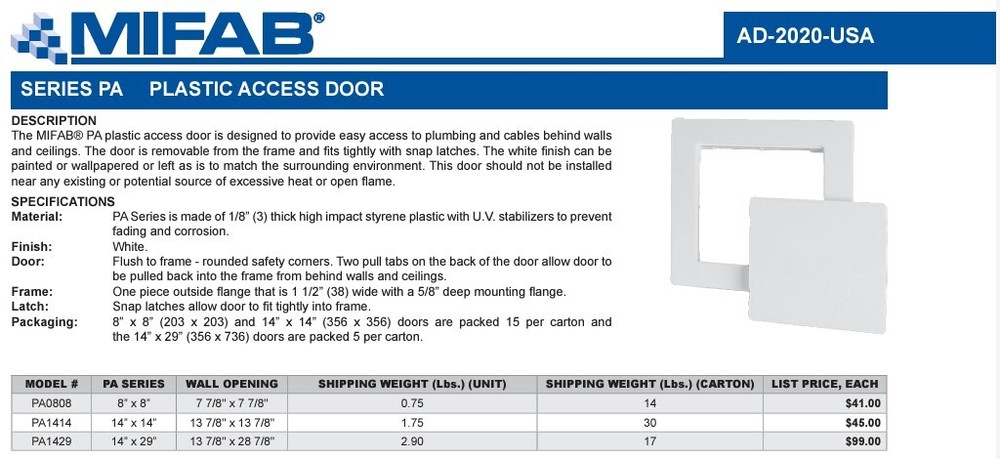 Access Panel 14" x 14" - MIFAB PA1414