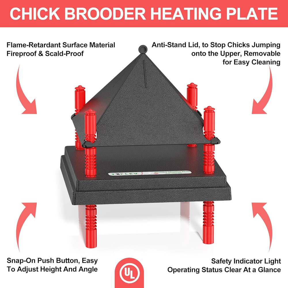 Chick Brooder Heating Plate with Anti Stand Cone, Adjustable Height Brooder Heat