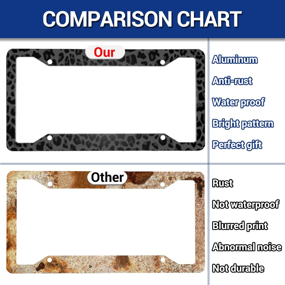 Black Leopard Print License Plate Frames, 2 Pack one size,