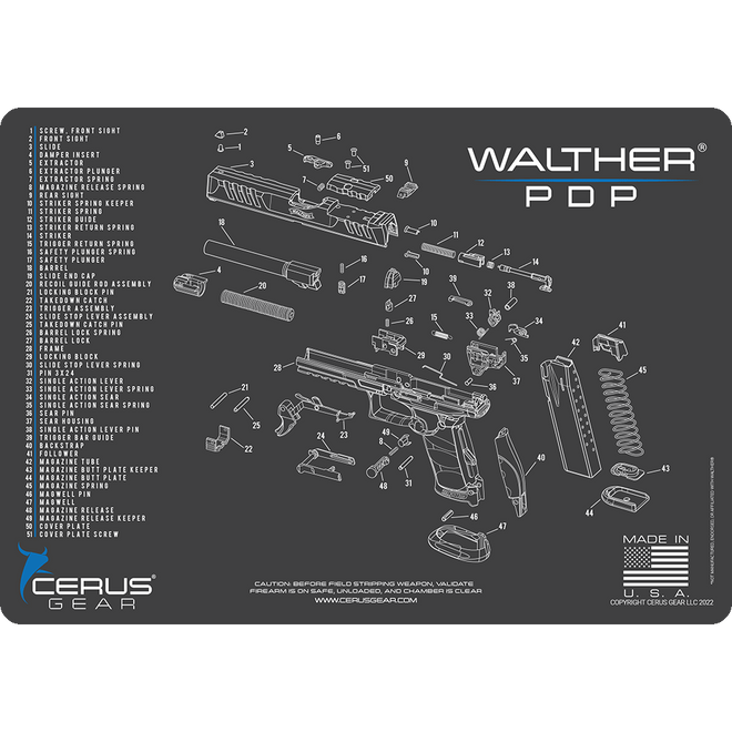 WALTHER PDP SCHEMATIC HANDGUN MAT