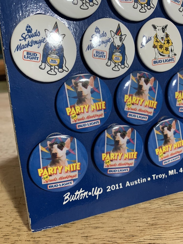 Spuds Mackenzie Full display Bud Light Dog Hat Jacket pinback Pin